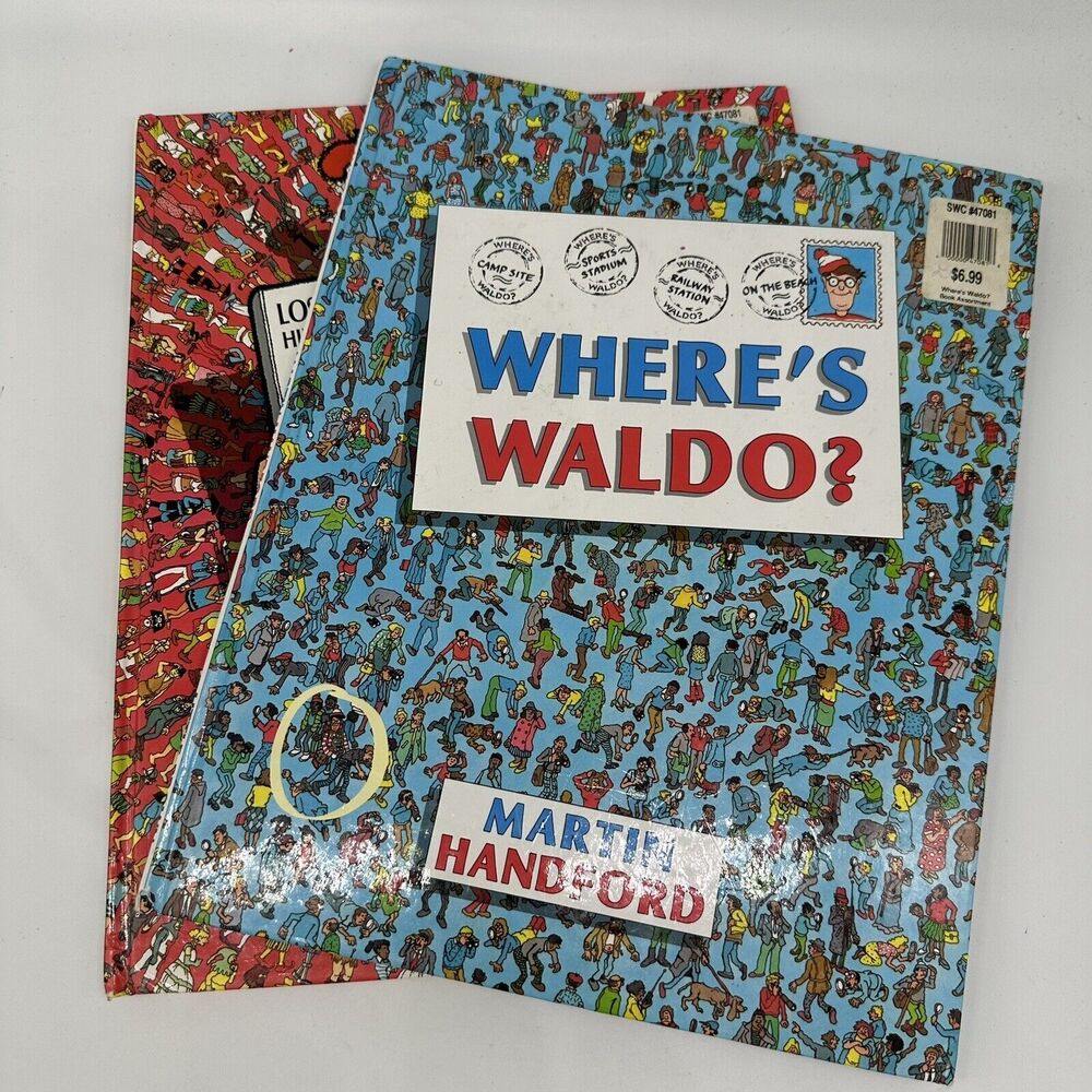 Lot of 2 VINTAGE 1987 Where's Waldo 1st Edition 1988 Find Waldo Now MARKED PAGES